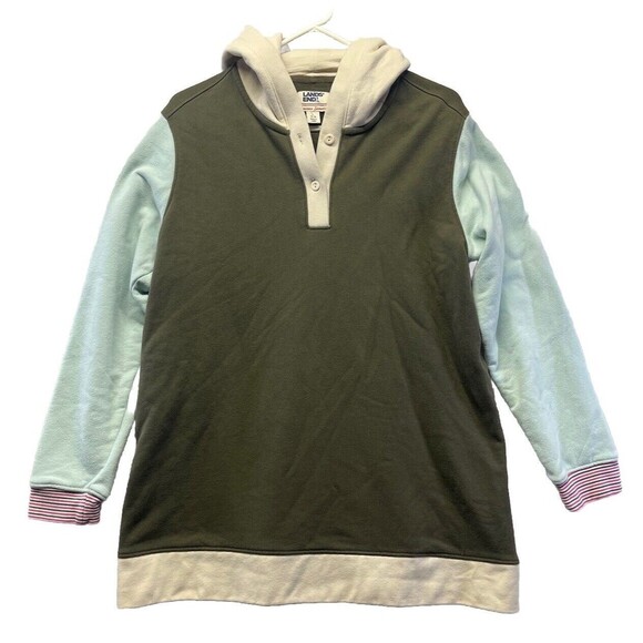 Lands’ End Serious Sweats Color Block Hooded Sweatshirt size L 14-16 Green - Picture 1 of 5